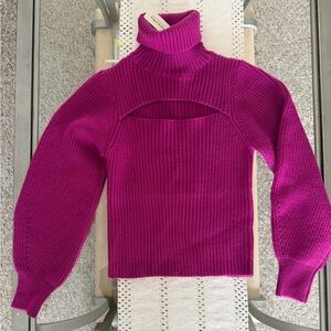 Fuchsia Cutout Turtleneck Rib Knit Sweater Size Medium